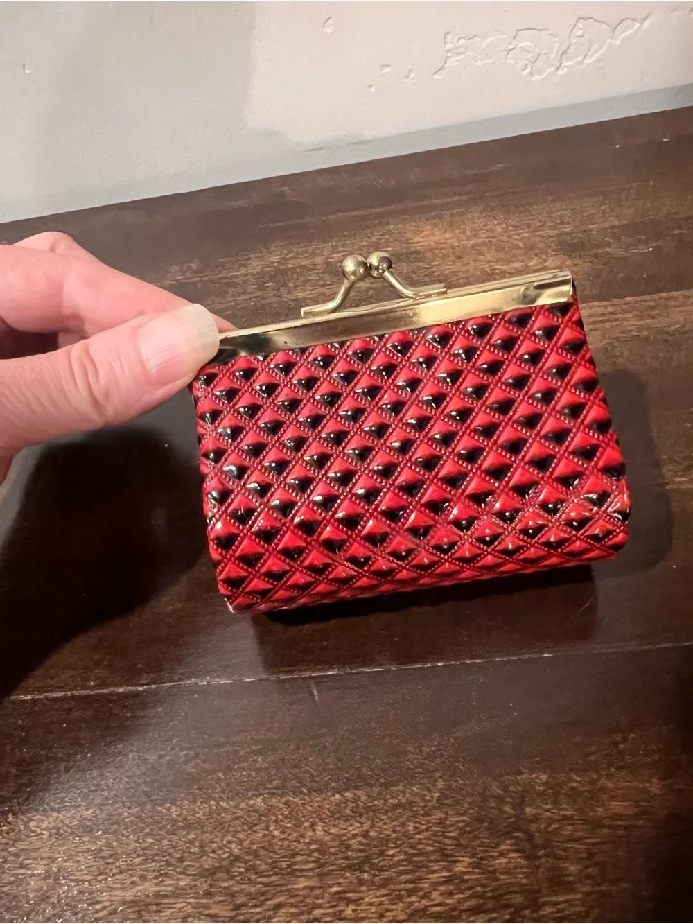 Vintage Red & Black Kiss Lock Coin Purse